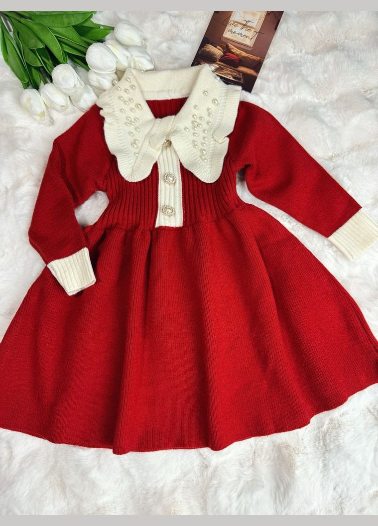 Червона сукня для дівчинки в'язана 10705 No Brand (316641256)