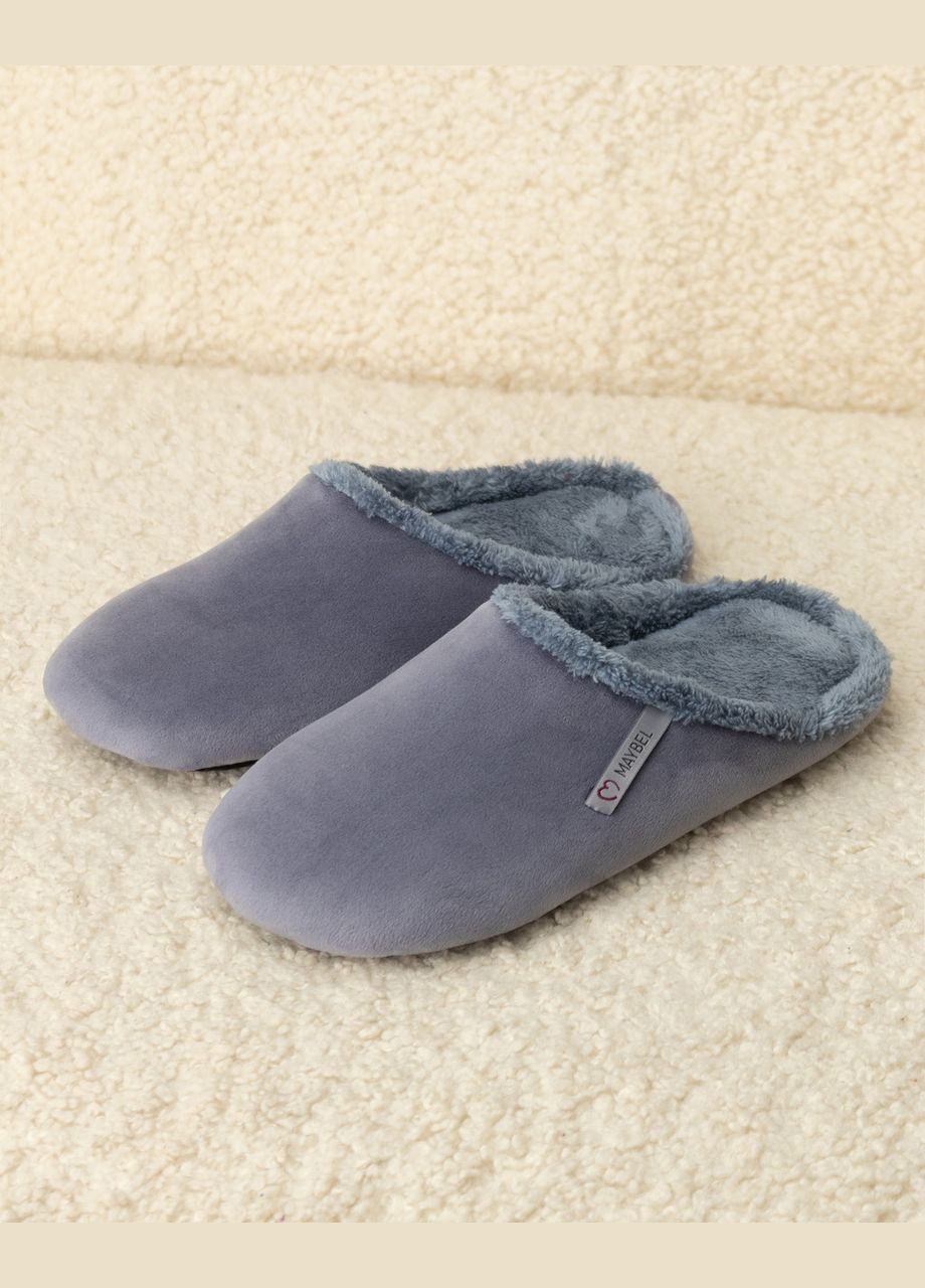 Капці домашні велюрові утеплені закриті Графіт/Сірий Maybel (289200738)