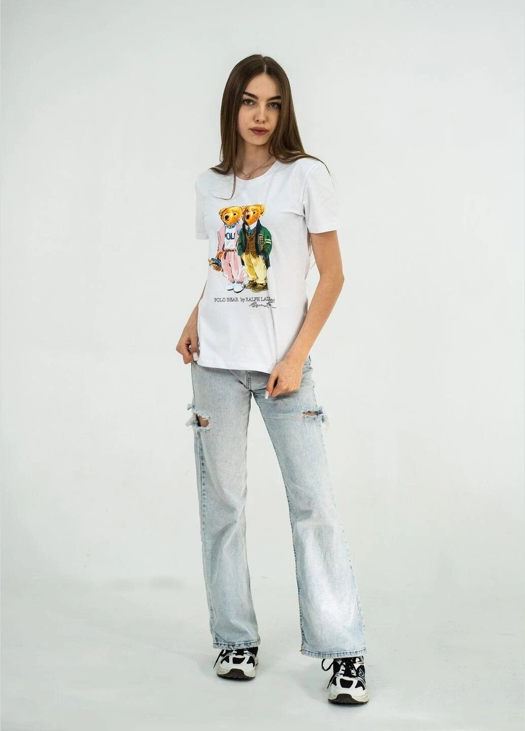 Белая летняя футболка женская летняя с рисунком с коротким рукавом Ralph Lauren