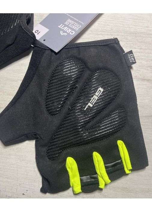Перчатки для спорта, велоперчатки с гелевыми вставками Crivit черные с салатовым No Brand (369960176)