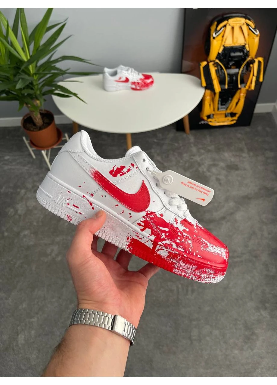 Кроссовки женские и мужские Nike Air Force 1 Custom Blood White Red | Найк Эир Форс 1 красные No Brand красные демисезоны (380329866)