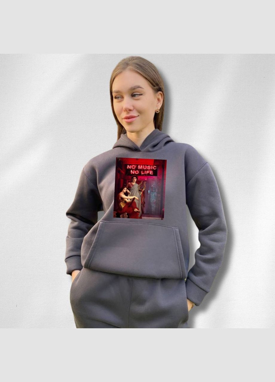 Жіночий теплий худі на флісі з принтом "ІсПоліна" Oversize Графіт (1471) Hand Made (358896099)