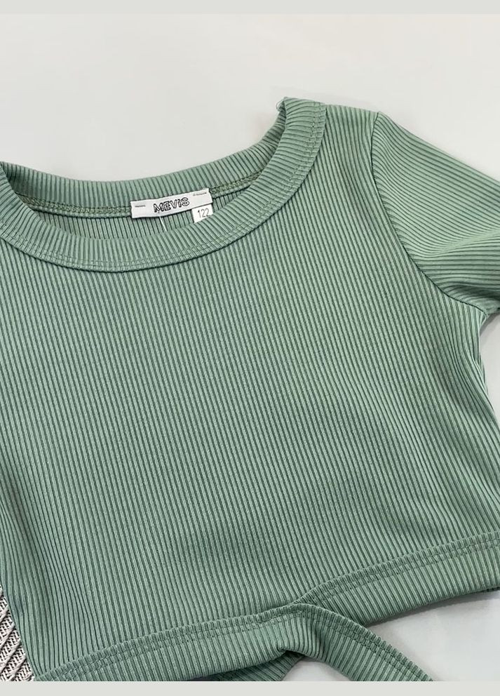 Зеленый летний костюм топ и шорты в рубчик Mevis