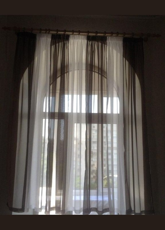 Готовий пошитий тюль вуаль короткий на тасьмі два кольори Білий, Коричневий 490*180 см Hanna (319132599)