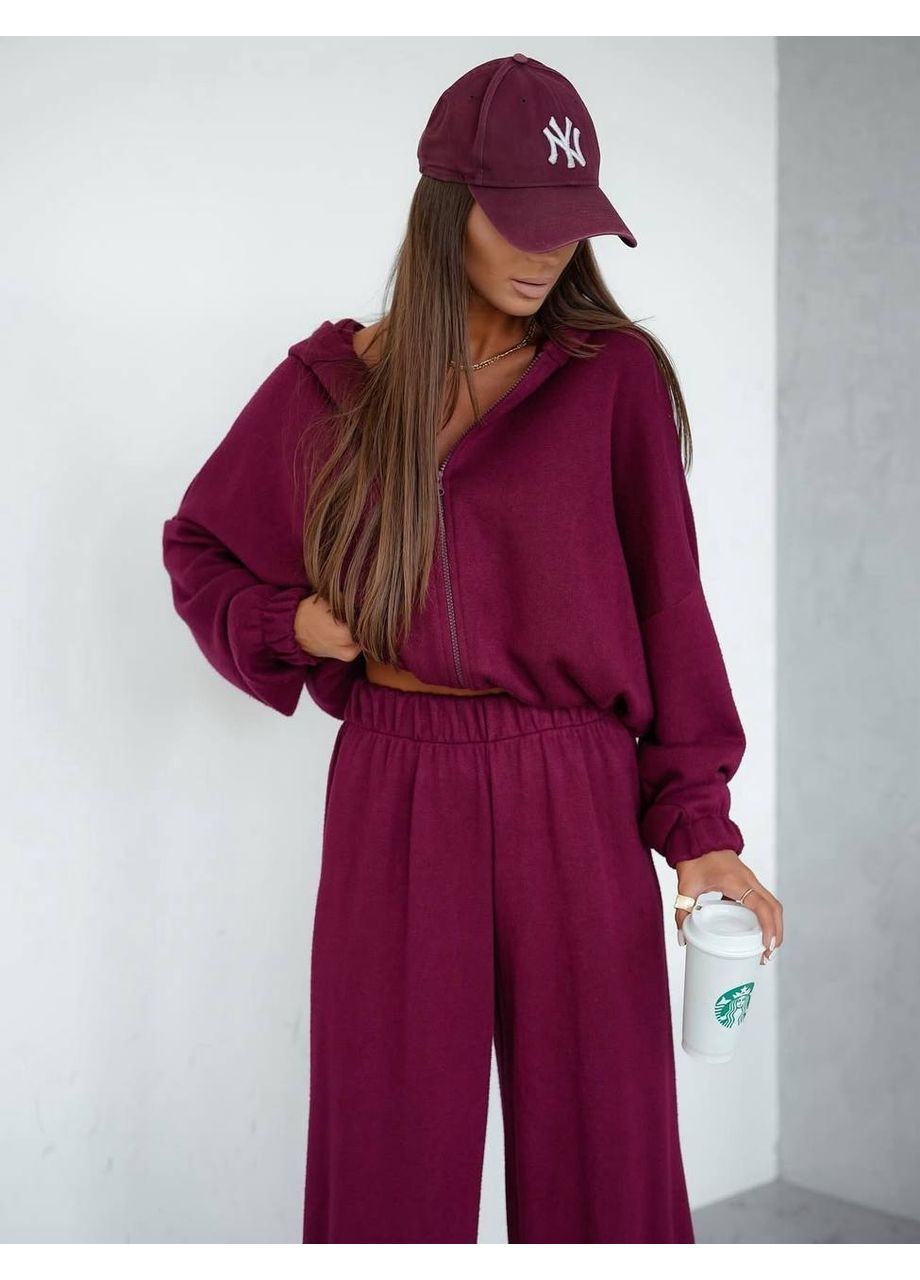 Жіночий спортивний костюм: укорочений худі на блискавці та широкі штани MonCher (361057387)