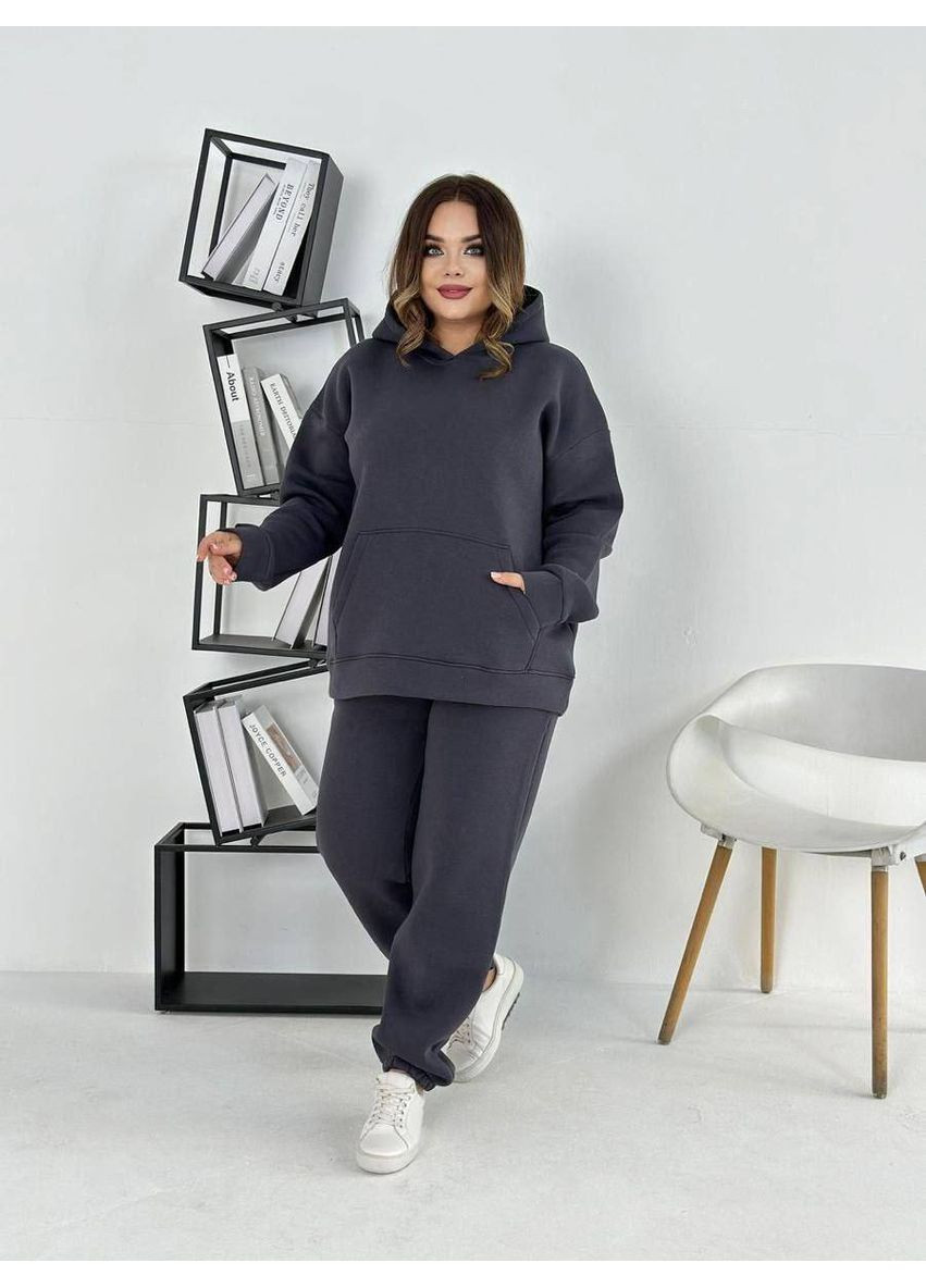 Костюм двойка тринитка на флисе,брюки и кофта с капюшоном и карманами. Україна (361021962)