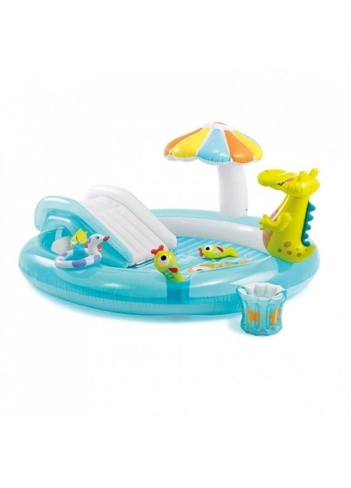 Надувний ігровий центр басейн дитячий від 2 років 57165 Алігатор 201х170х84см 160л з гіркою та фонтаном Блакитний Intex (368831760)