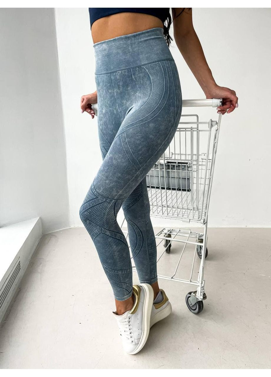 Женские лосины PUSH UP Мармур Джинсовые / Бесшовные спортивные лосины с высокой талией / Фитнес лосины моделирующие с эффектом утяжки No Brand (367102220)
