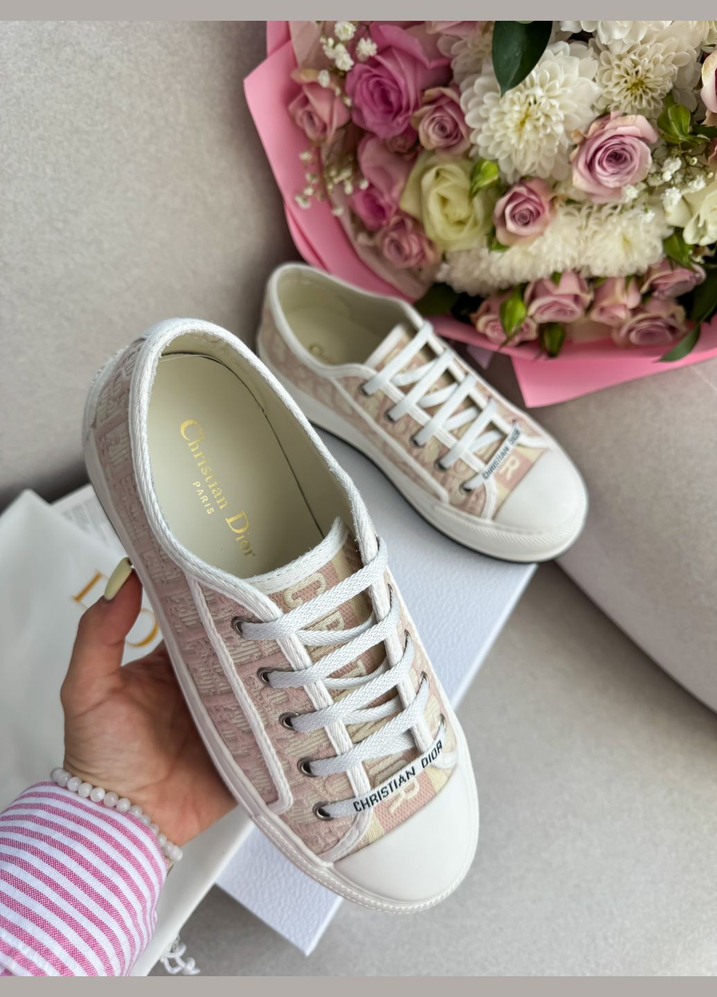 Кросівки жіночі Christian Dior Walk'n'Dior white beige | Діор білі бежеві No Brand білі демісезони (347223375)