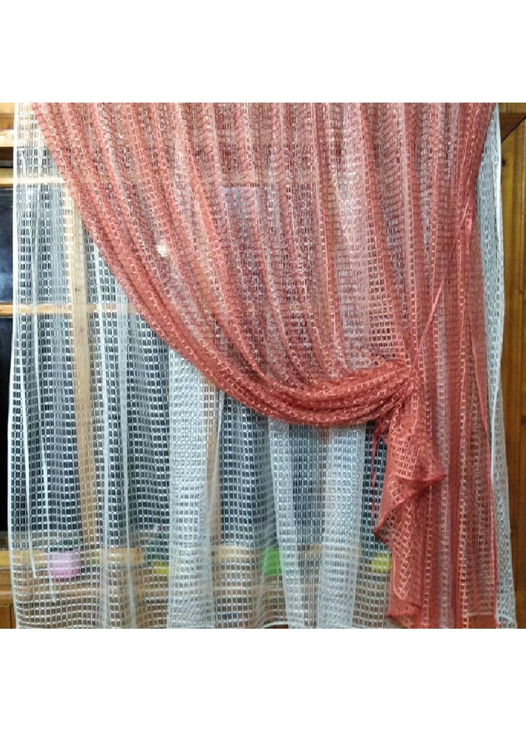 Кухонная занавеска готова короткая Дина терракот и молочка No Brand (372134004)