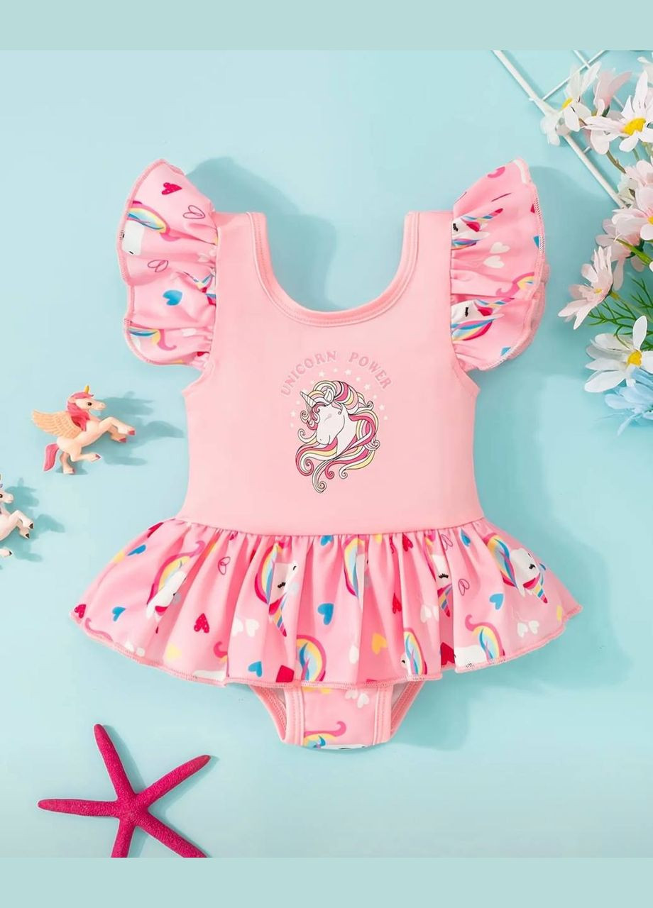 Розовый летний купальник для девочки слитный No Brand Купальник