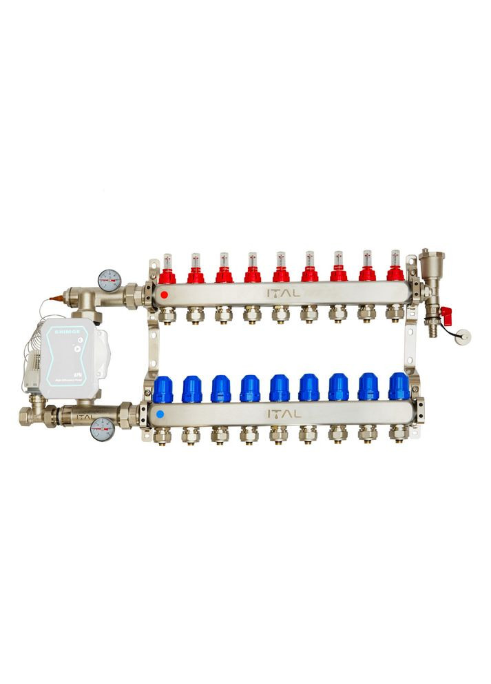 Комплект коллектора с расходомерами UHW-A09, нержавеющая сталь, подкл. прямое ITAL (316088645)