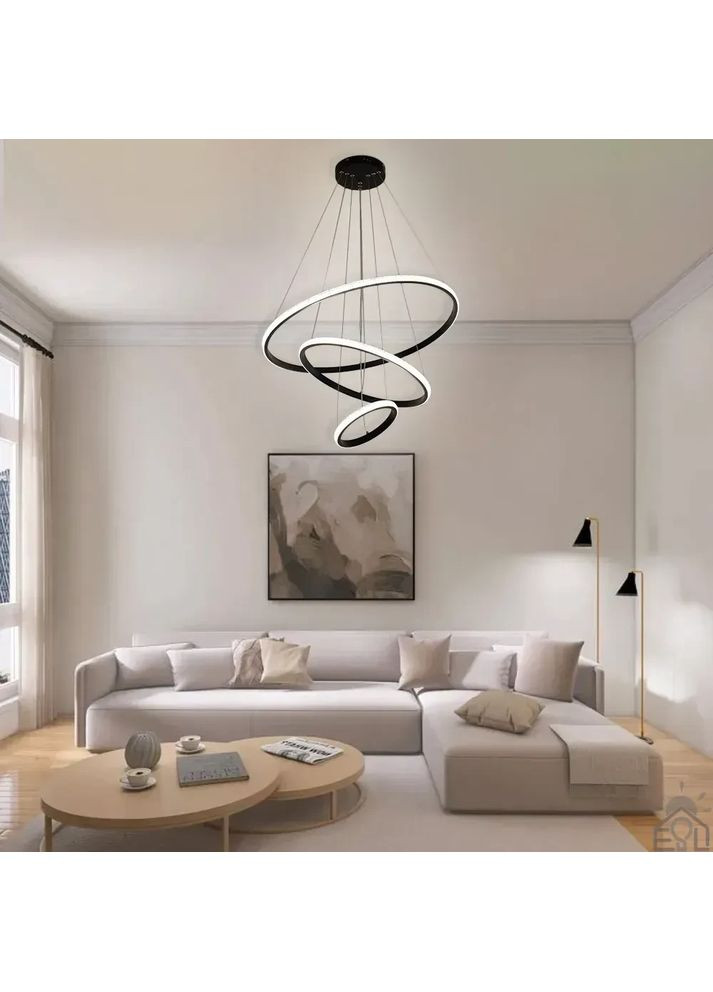 Люстра керована світлодіодна підвісна AKRILIKA 3R 70 Вт 600x1100 мм Чорна Керується вимикачем (без пульта) ESLLSE (365650684)