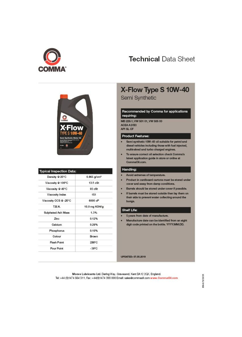 Моторное масло XFLOW TYPE S 10W-40 1 литр Comma (280916269)