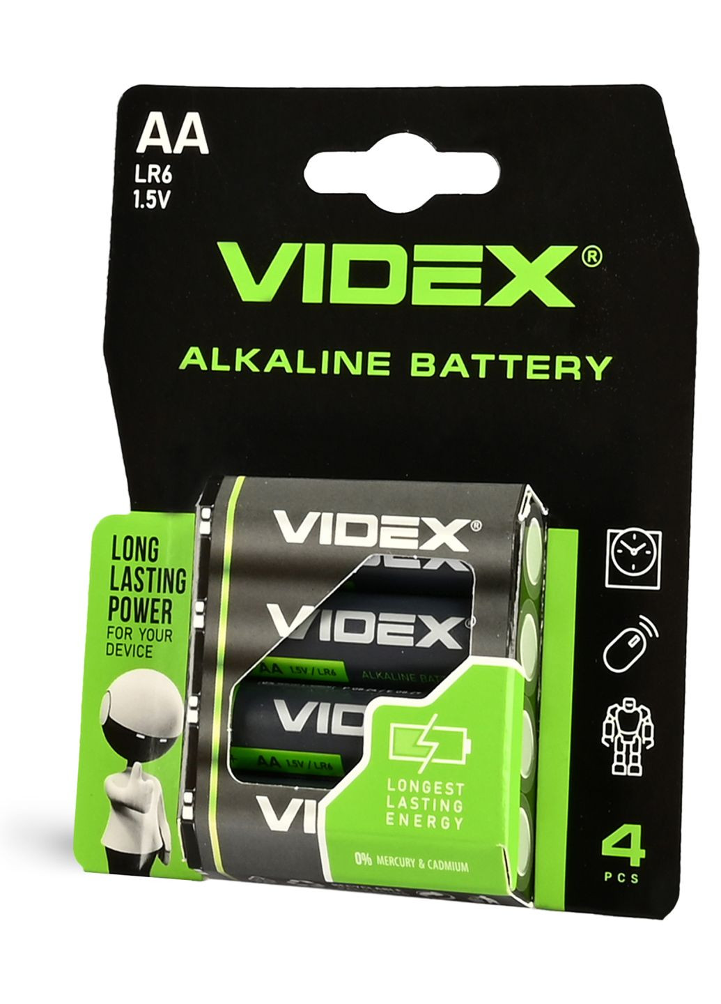 Пальчиковые батарейки АА 1.5 В (4 шт.) щелочные Videx Alkaline Battery (361222351)