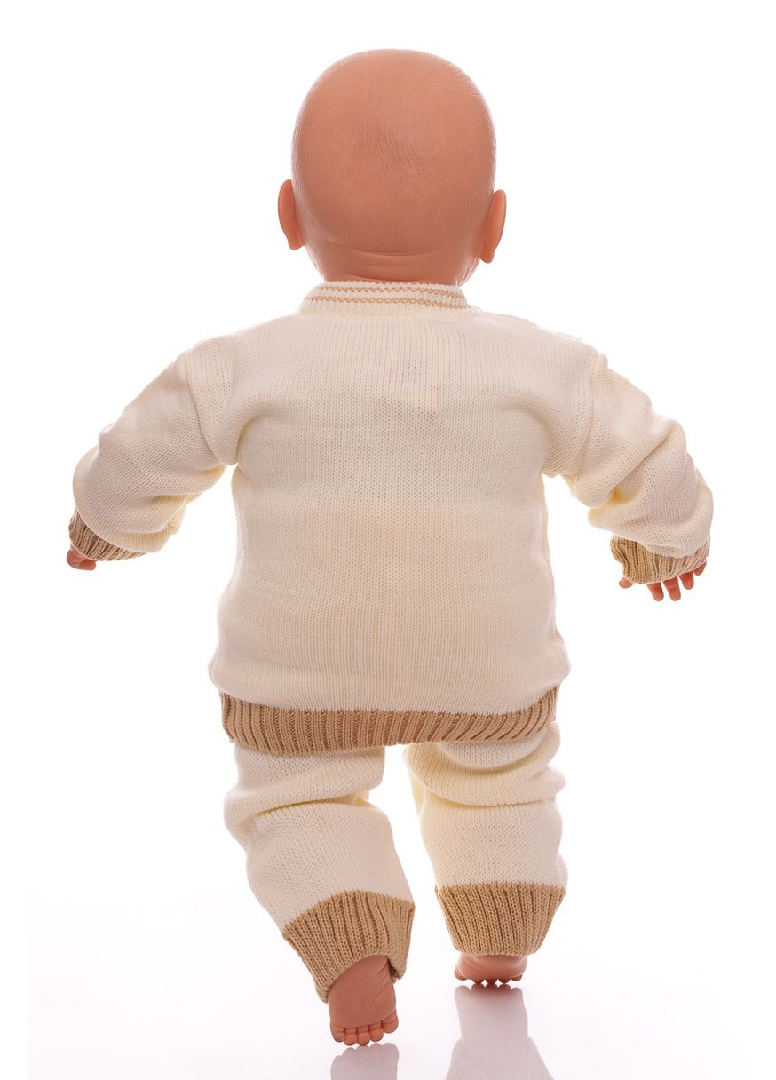 Бежевый зимний костюм с длинным рукавом вязаный с кисой бежевый 68 см (28435) BABYKROHA