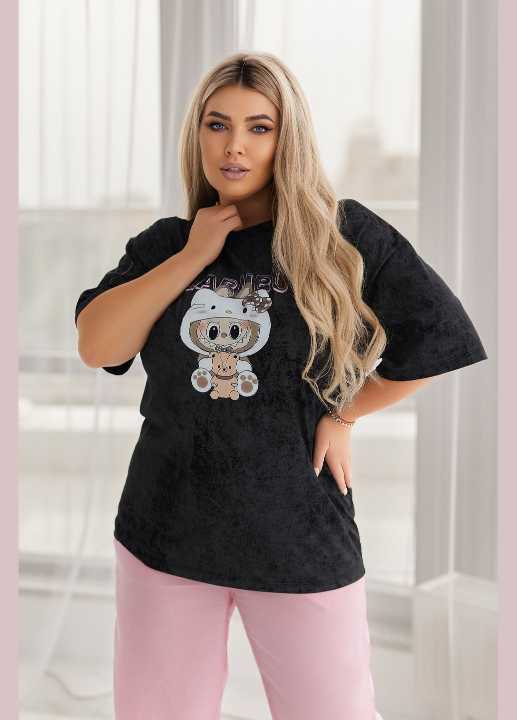 Модна футболка тай-дай Labubu Fashion Girl Kitty - (340917228)