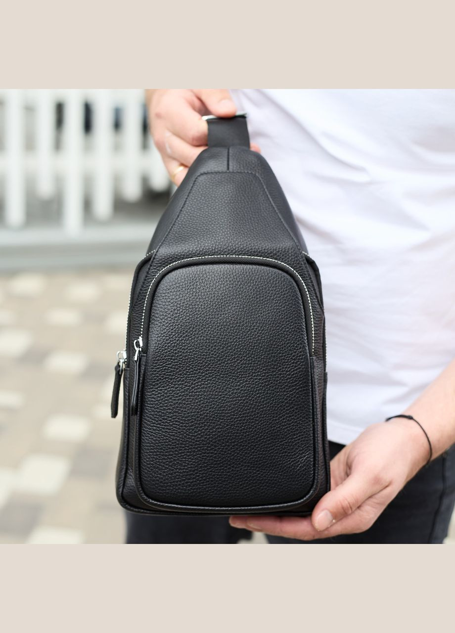 Мужская сумка-слинг из натуральной кожи, сумка через плечо черная, мужская сумка слинг 34091 Tiding Bag (359380774)