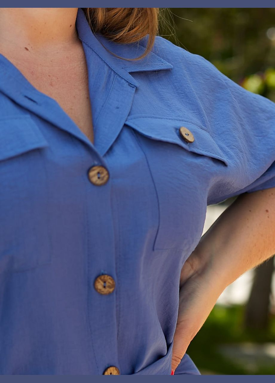Синя повсякденний сукня - сорочка з натуральної тканини No Brand однотонна