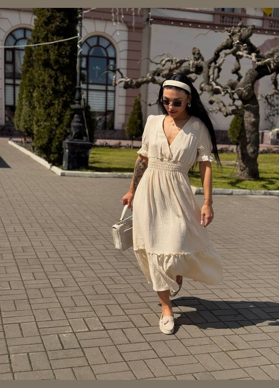 Бежевое кэжуал платье INLABEL однотонное