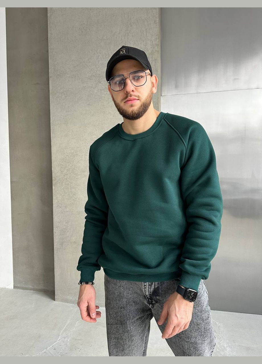 Смарагдовий базовий світшот з трьохнитки преміум Vakko однотонний без декору (302589613)