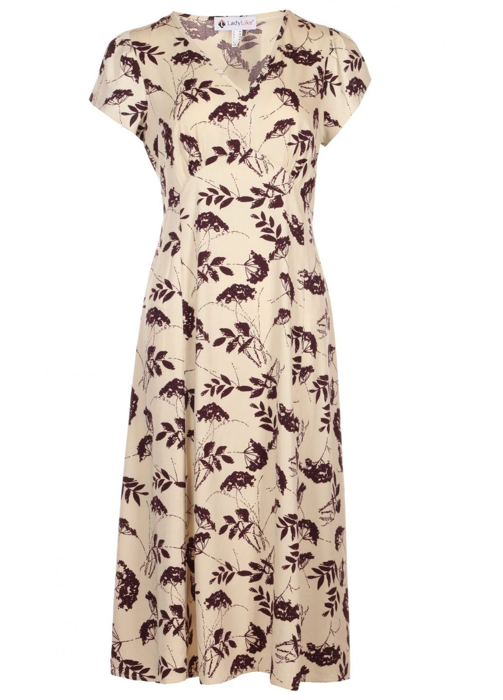 Белое повседневный платье в бордовые крупные цветы с коротким рукавом (ll85316218) LadyLike