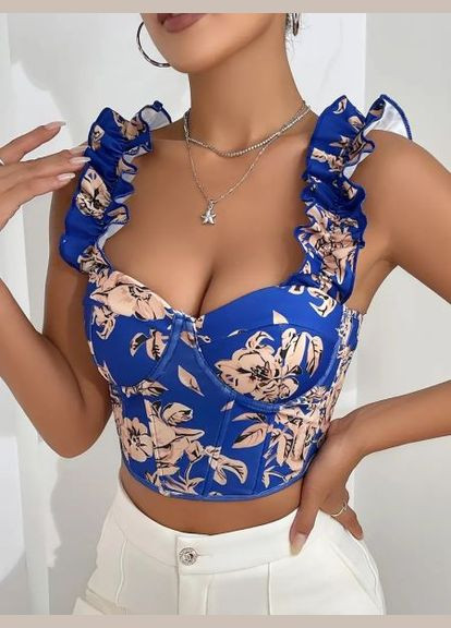 Корсет с цветочным принтом рюшами и поддержкой 522 No Brand (350886162)