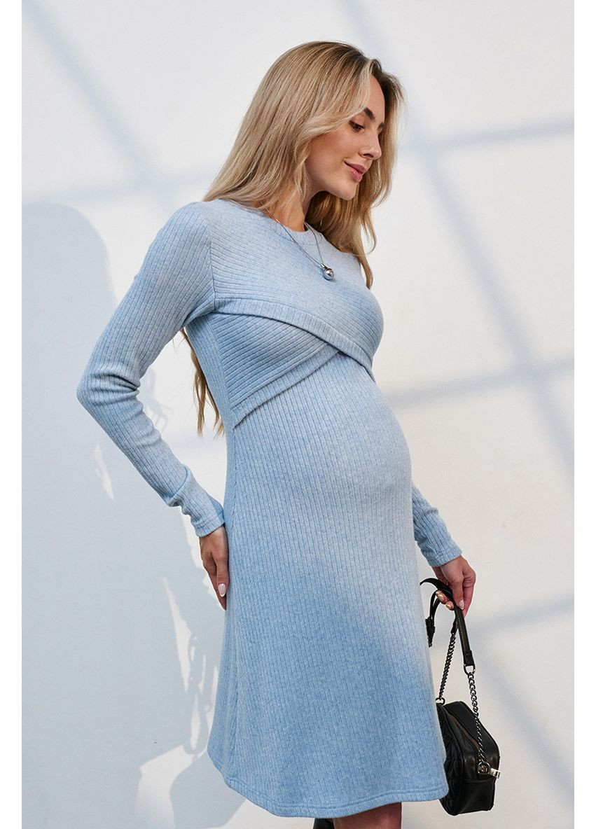 Блакитна блакитна сукня для вагітних та годуючих зі щільного трикотажу Юла мама