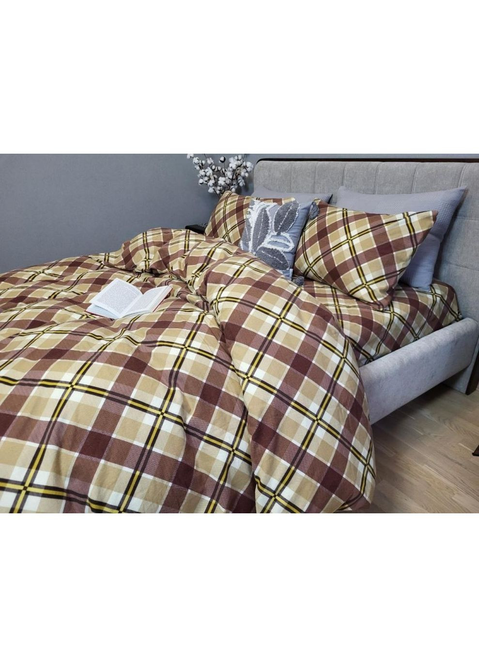 Постільна білизна з резинкою Крафт пастель, фланель(байка) Евро розмір, наволочки 70/70 No Brand (364218806)