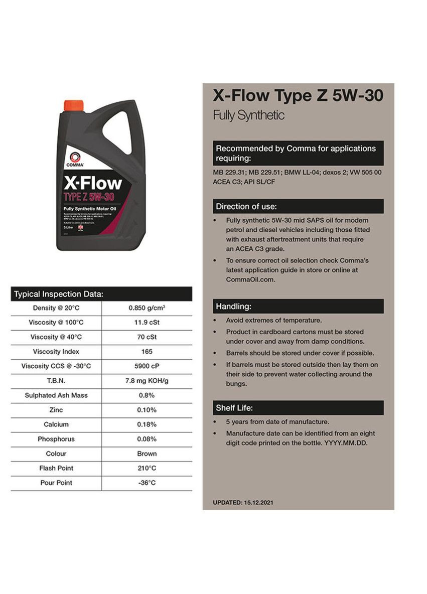 Моторна олива XFLOW TYPE Z 5W-30 5 літрів Comma (279554439)