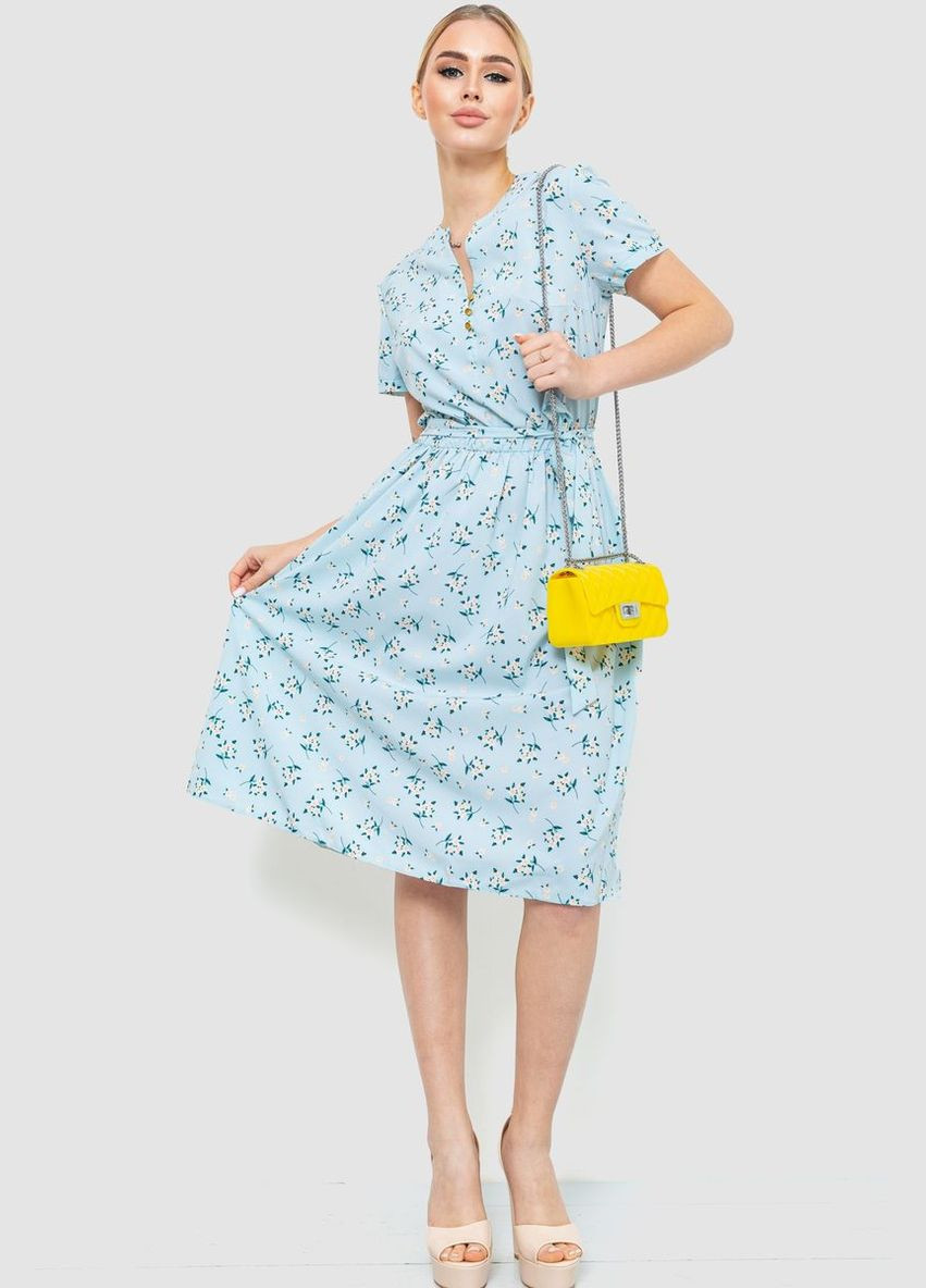 Бірюзова сукня з квітковим принтом, колір сіро-синій, Ager
