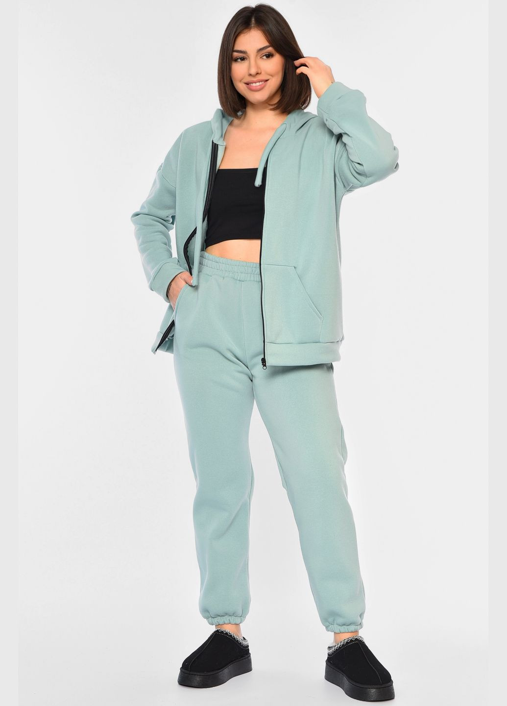 Спортивний костюм жіночий батальний на флісі м'ятного кольору Let's Shop (307903670)