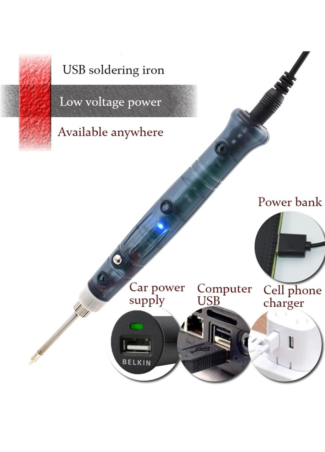 Портативный USB паяльник BT-8U с подставкой 8Вт и никелевым покрытием VTech (325700018)