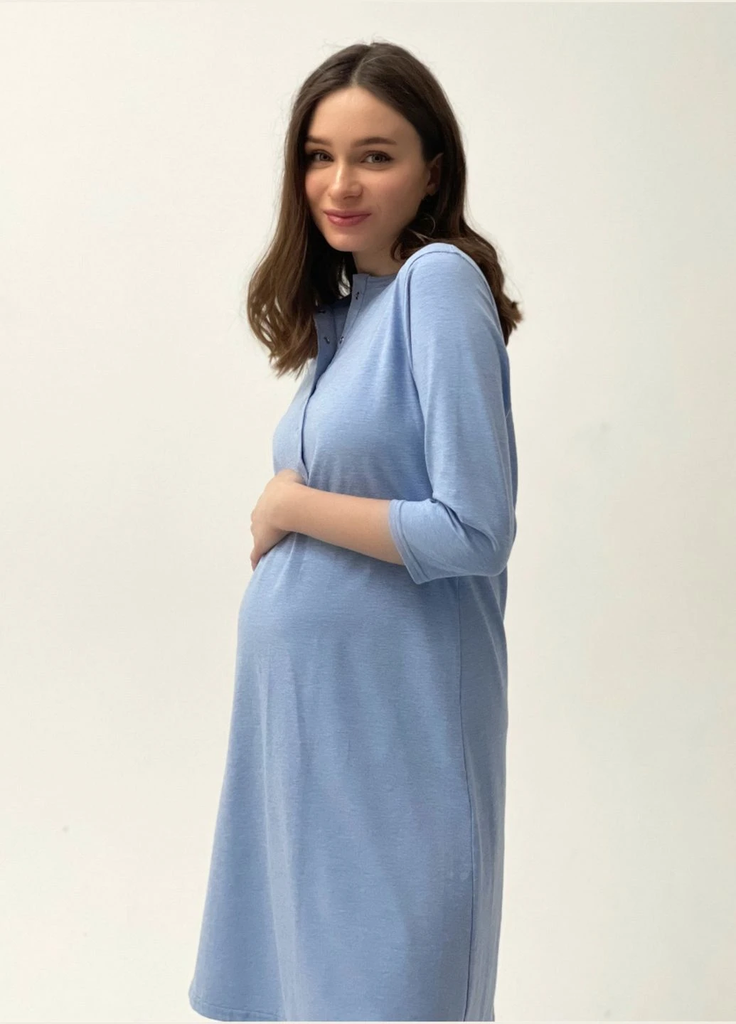 Нічна сорочка рукав 3/4 для вагітних та годування, блакитний меланж Koko boutique (257160375)