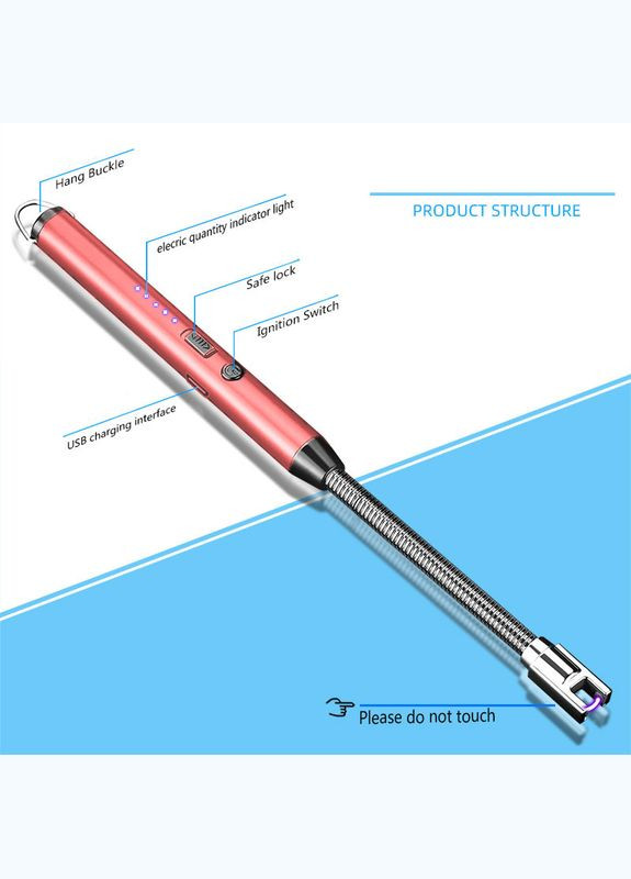 Электроимпульсная зажигалка с гибким проводом для кухни, розжига, с подвесом, с индикацией, предохранителем, розовый Dom (293275136)