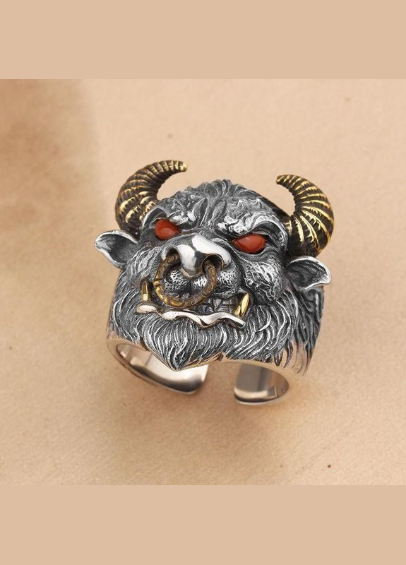 Модное мужское кольцо в виде быка с красными глазами, кольцо бык символ власти и несокрушимости, регулируемый Fashion Jewelry (285780994)