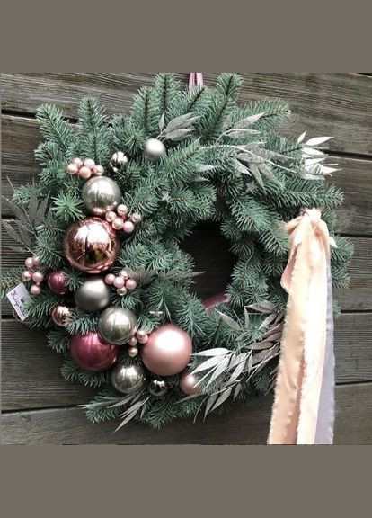 Вінок новорічний різдвяний Premium з литої хвої d-55 см блакитний HVOYA (328606377)