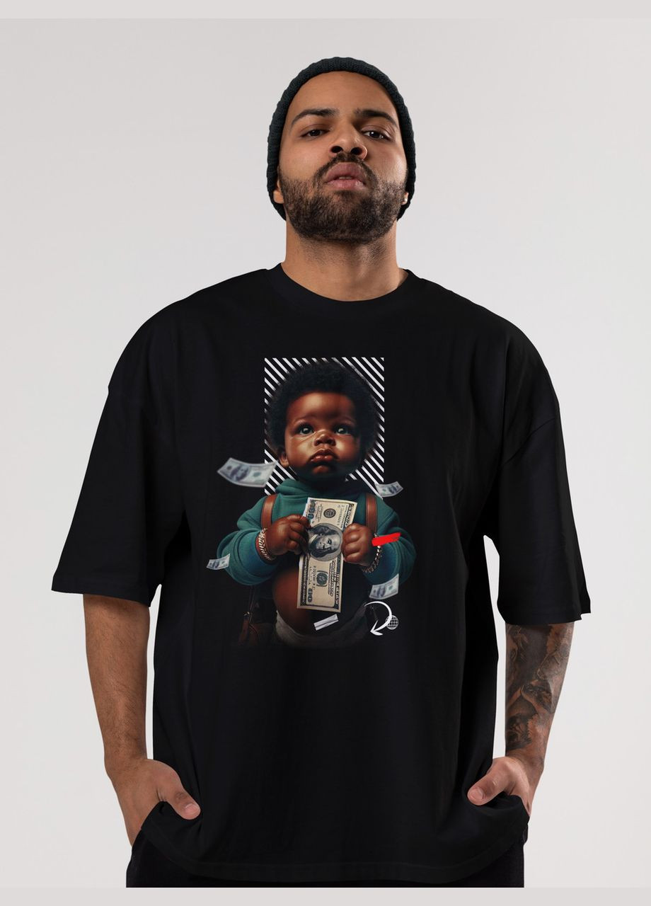 Черная мужская футболка оверсайз urban черная высокая плотность с длинным рукавом Mishe