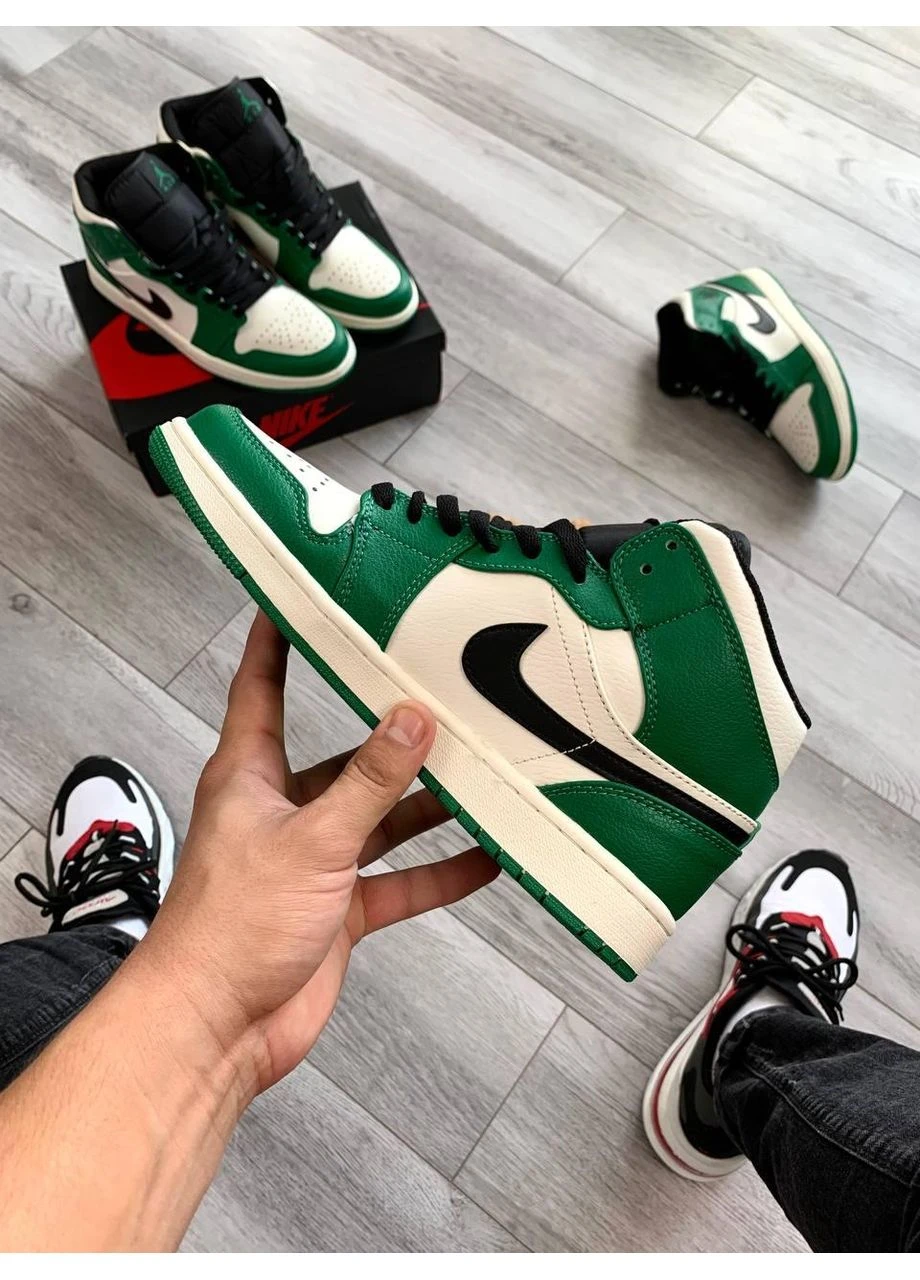 Білі літні кросівки nike air jordan 1 mid green white v2 найк аір джордан No Brand