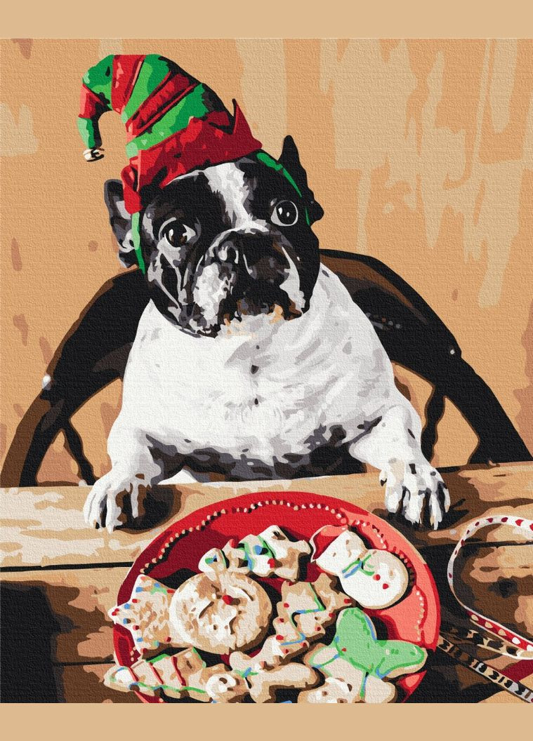Картина за номерами "Мопс помічник Санти" 40х50 см Brushme (364871826)