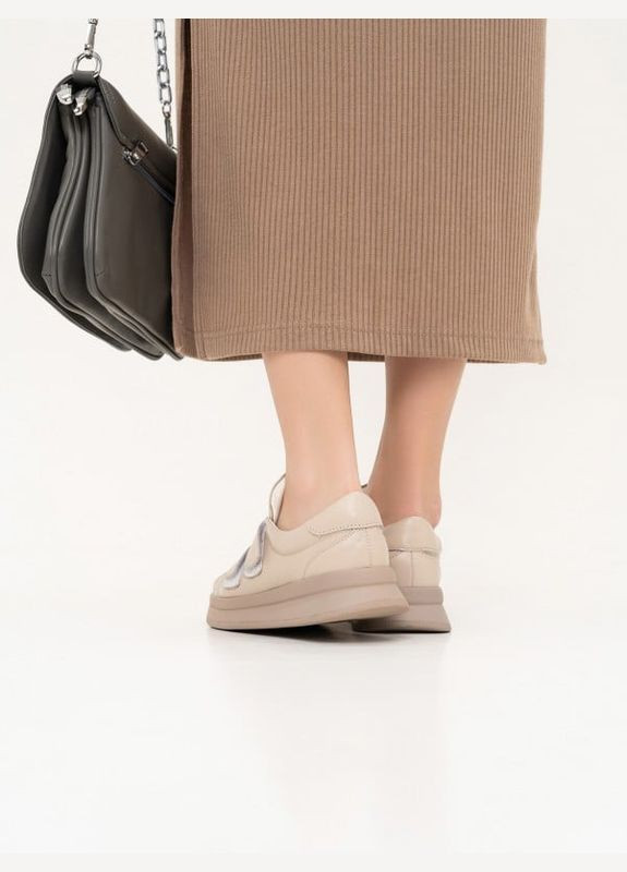 Бежевые бежевые кожаные кеды на липучках ISSA PLUS