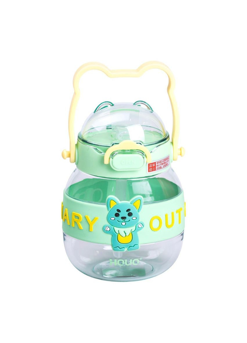 Пляшка для води дитяча з трубочкою 580 мл з ручкою та ремінцем Зелена HP-14-37GR Yiwu (361851101)