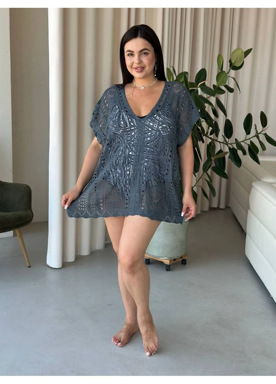 Пляжна коротка туніка PLUS SIZE тоненька в'язка Luna (400359140)