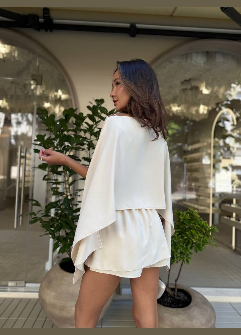 Жіночий костюм трійка шорти-юбка+топ+накидка бежевий No Brand (342745257)