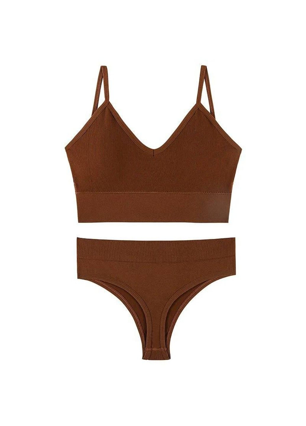 Коричневый комплект белья бесшовный 9 (тонкие бретели+стринги) коричневый No Brand