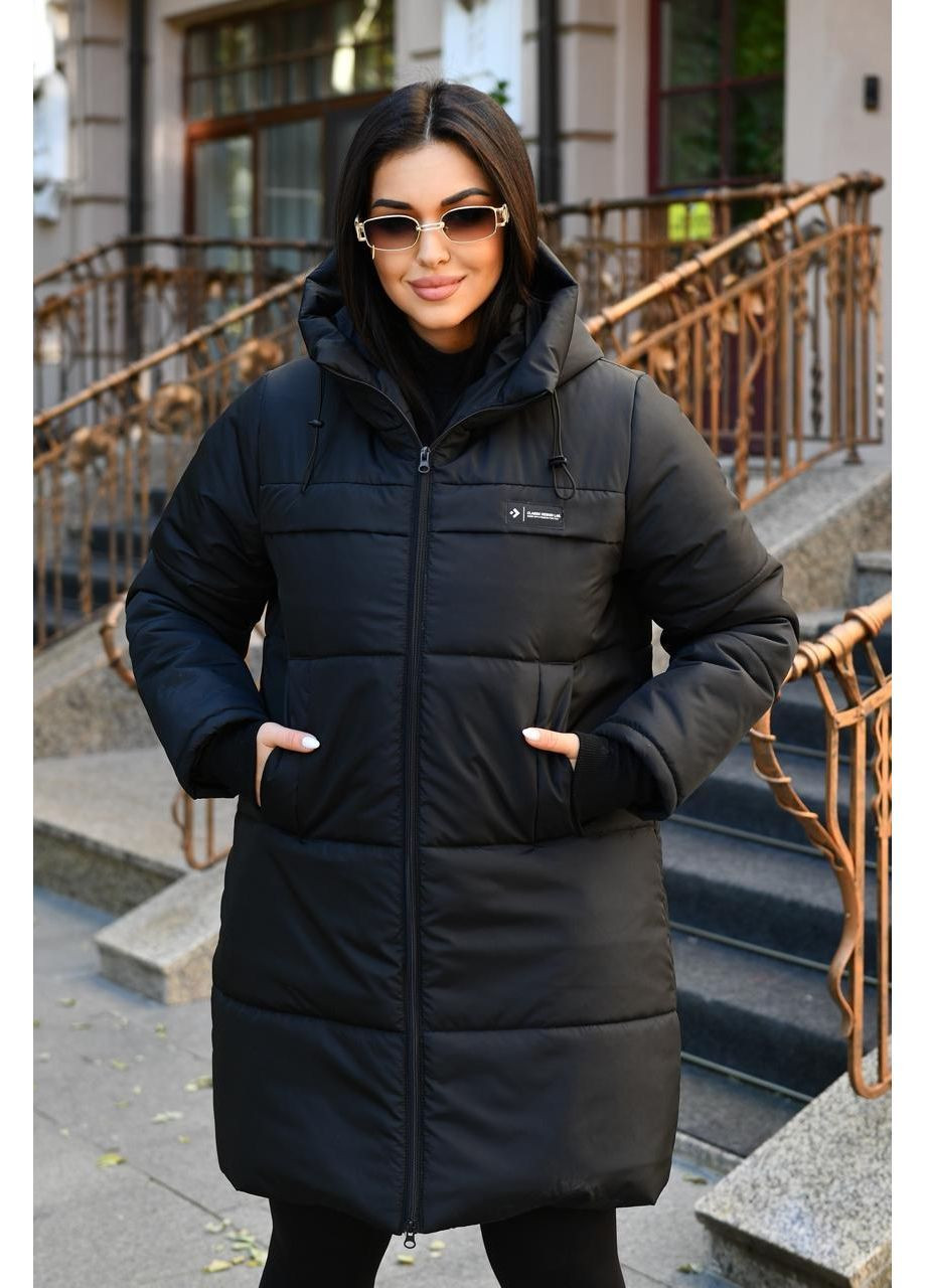 Чорне зимнє Тепле зимове пальто з капюшоном No Brand