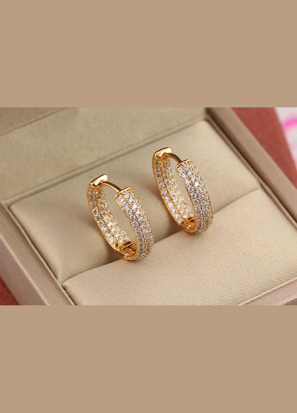 Серьги кольца с тремя дорожками из камней внутри 1.8 см 5 мм золотистые Xuping Jewelry (316433906)