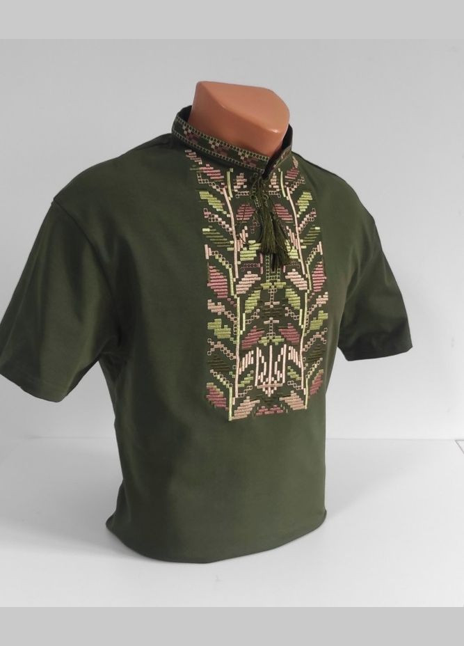 Хакі футболка вишиванка гармонія хакі, футболка вишивка, футболка вишиванка, футболка з вишиванкою, футболка вишита (316251957)