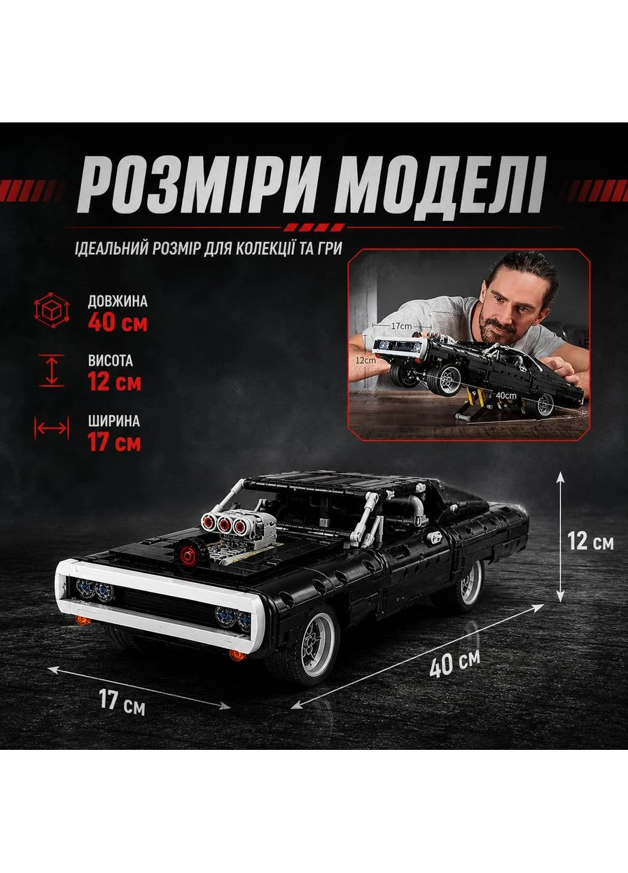 Конструктор 1077 деталей «Racing Series» 🚗💨 Машина Домініка Торетто — Dodge Charger чорна у стилі лего No Brand (391429484)