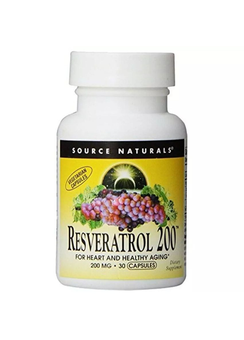 Ресвератрол Resveratrol 200 mg, 30 таблеток для захисту від стресів Source Naturals (324419699)